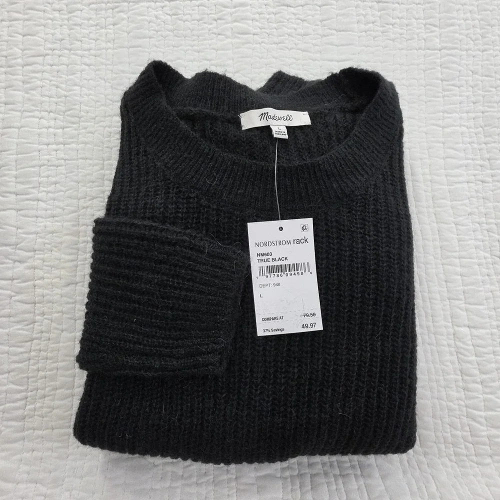 Madewell Alpaca Blend Sweater Women L Large True Black NEW Long Sleeve Crew Neck